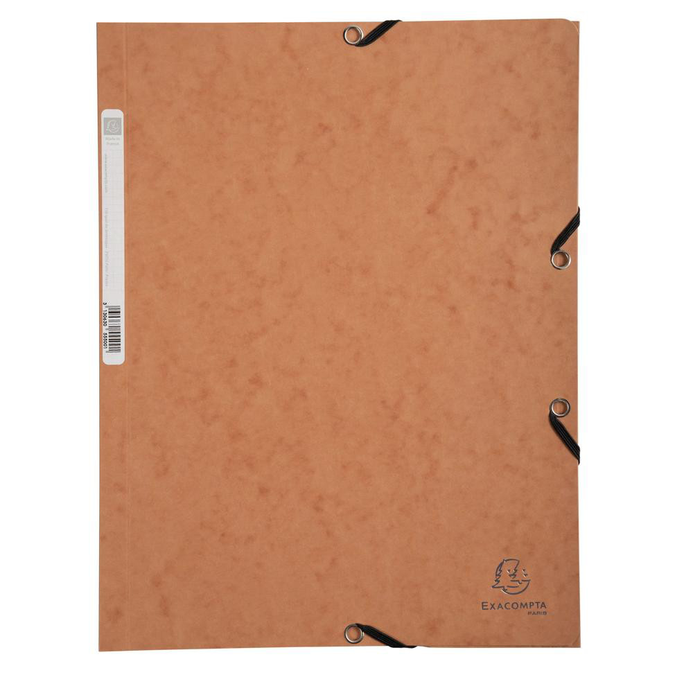 EXACOMPTA Chemise 3 rabats à élastiques carte lustrée 400g/m2 - A4 - Tabac