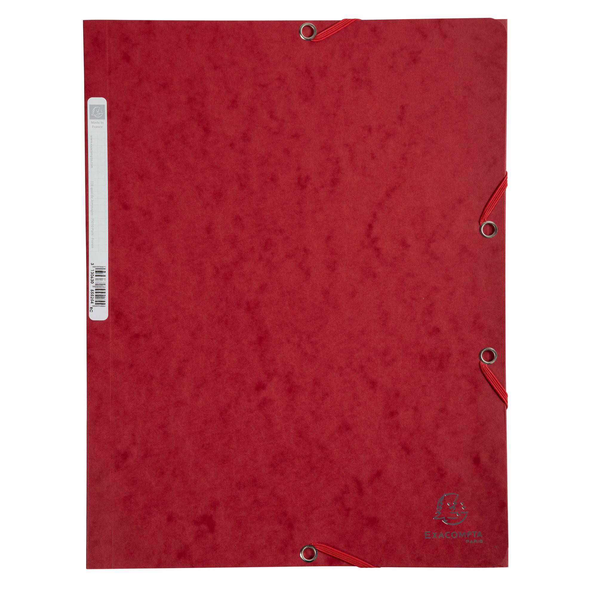 EXACOMPTA Chemise 3 rabats à élastiques carte lustrée 400g/m2 - A4 - Cerise