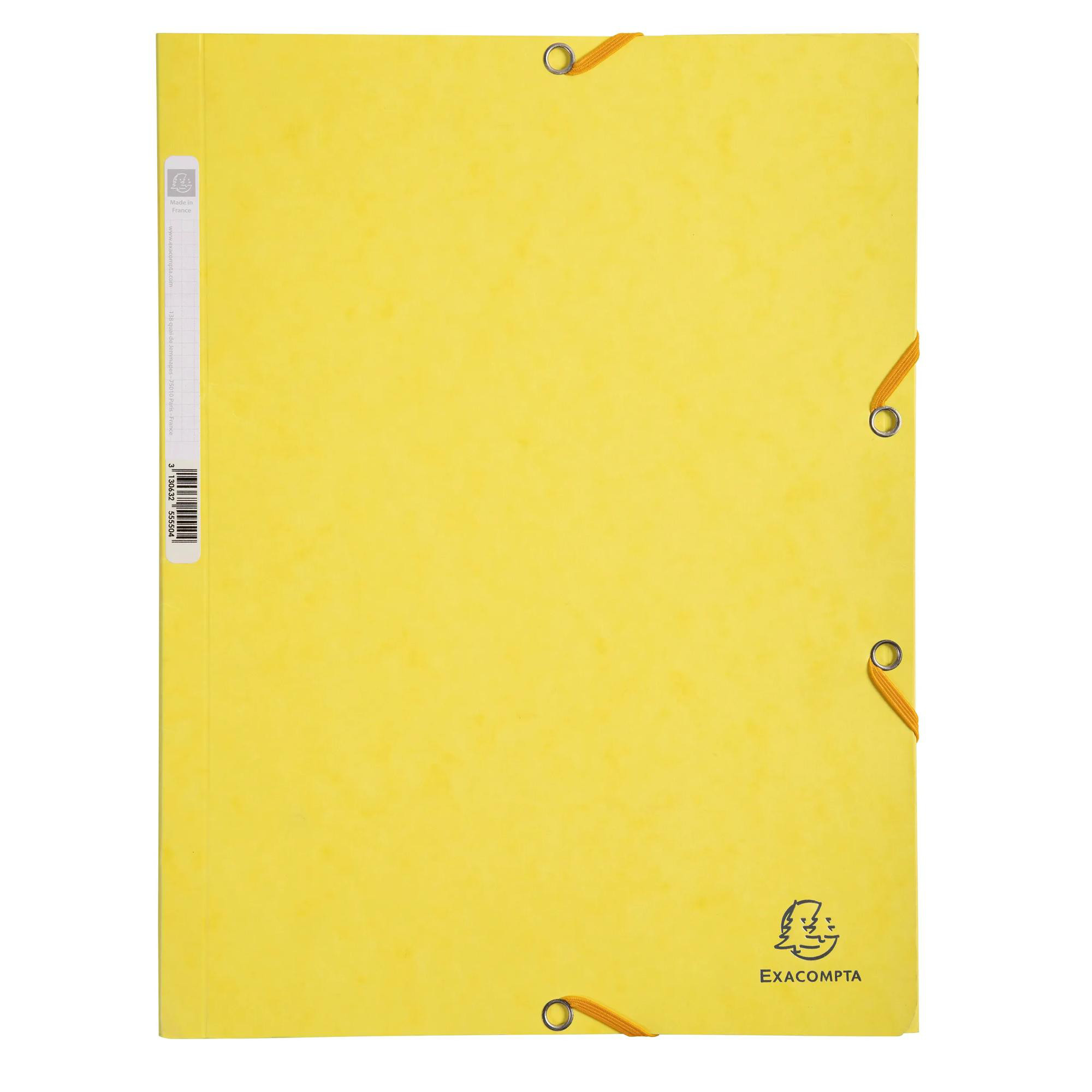EXACOMPTA Chemise 3 rabats à élastiques carte lustrée 400g/m2 - A4 - Jaune citron