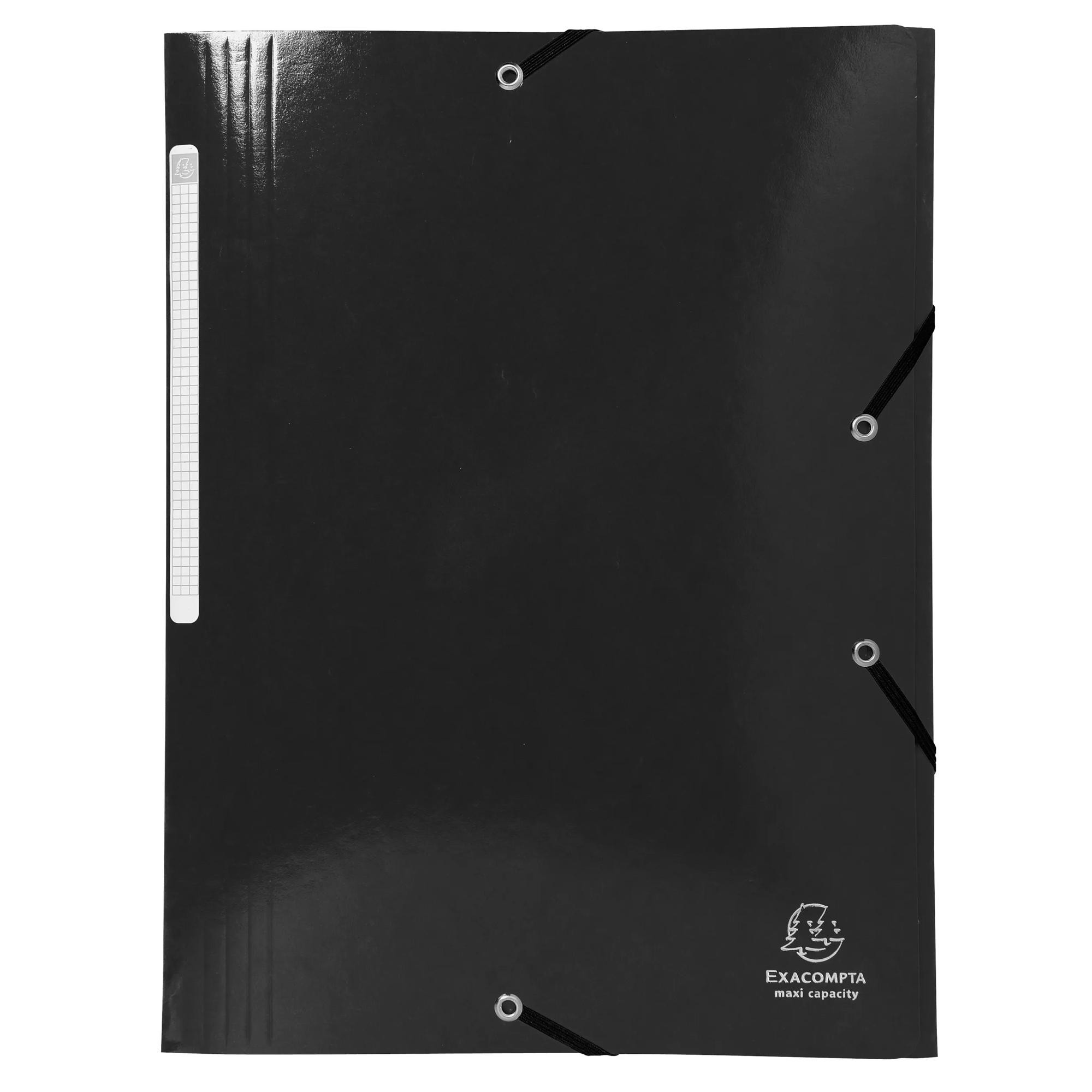 EXACOMPTA Chemise à élastiques 3 rabats Maxi capacity carte lustrée pelliculée 425gm2 Iderama A4 - Noir