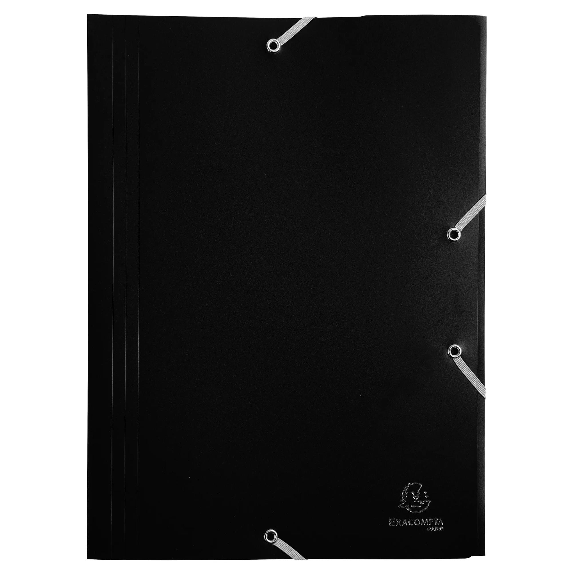 EXACOMPTA Chemise à élastique 3 rabats Polypropylène 4/10e Opaque Eco - A4 - Noir
