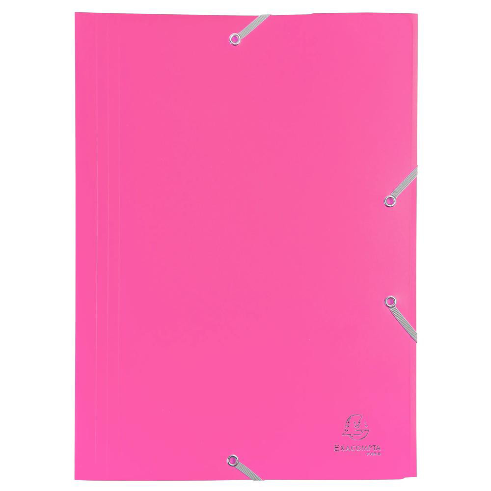 EXACOMPTA Chemise à élastique 3 rabats Polypropylène 4/10e Opaque Eco - A4 - Fuchsia
