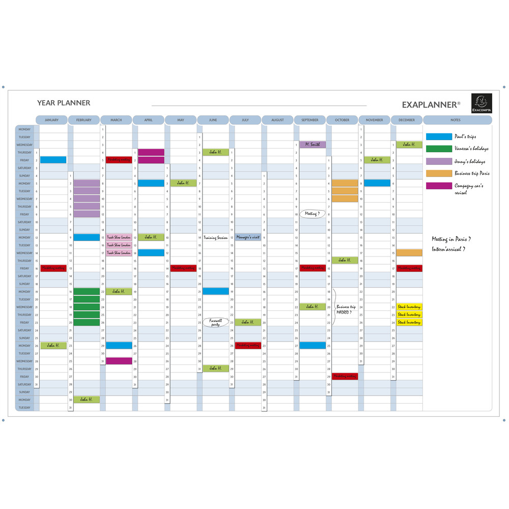 EXACOMPTA Planning magntique annuel - textes en anglais - Blanc