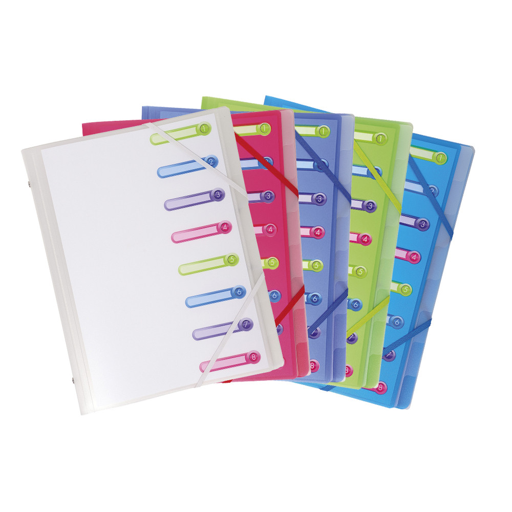 EXACOMPTA Trieur polypropylne 3 rabats Chromaline 8 compartiments - Couleurs assorties