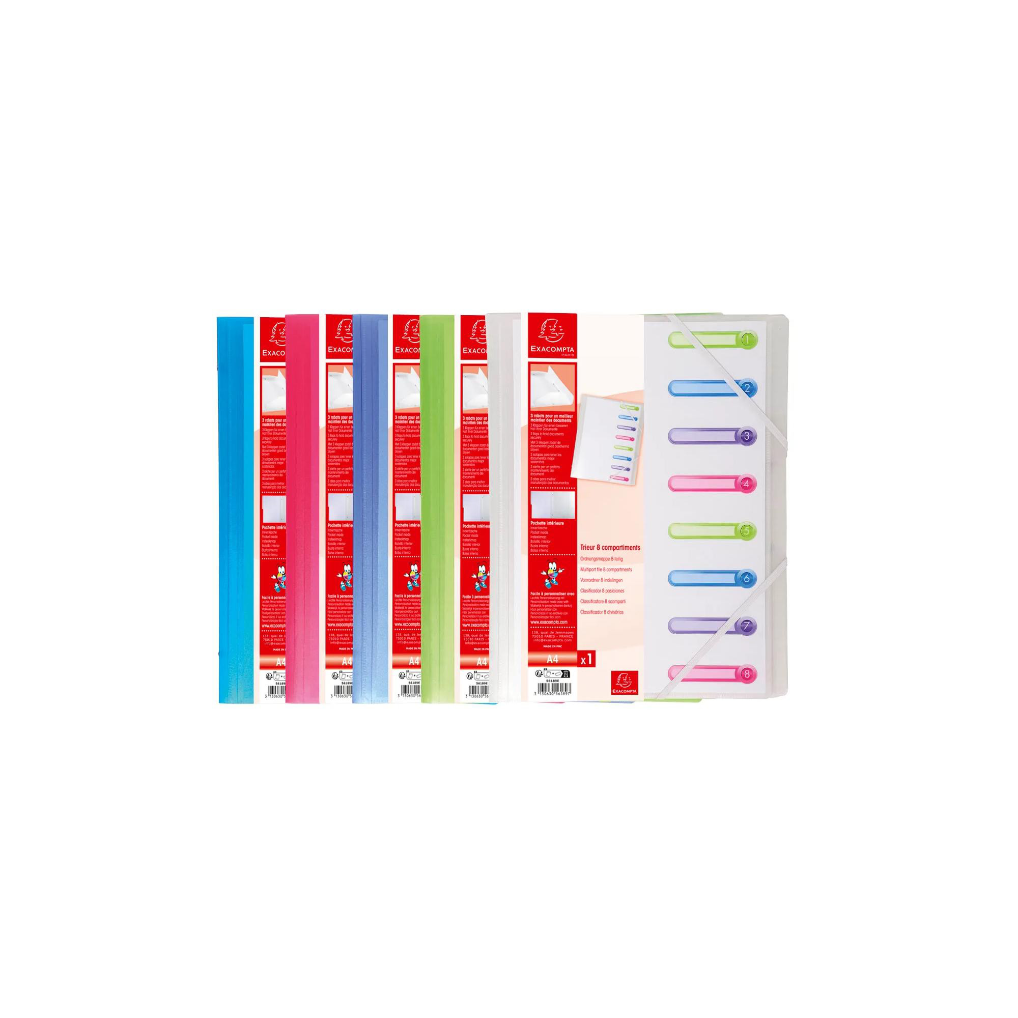 EXACOMPTA Trieur polypropylène 3 rabats Chromaline 8 compartiments - Couleurs assorties