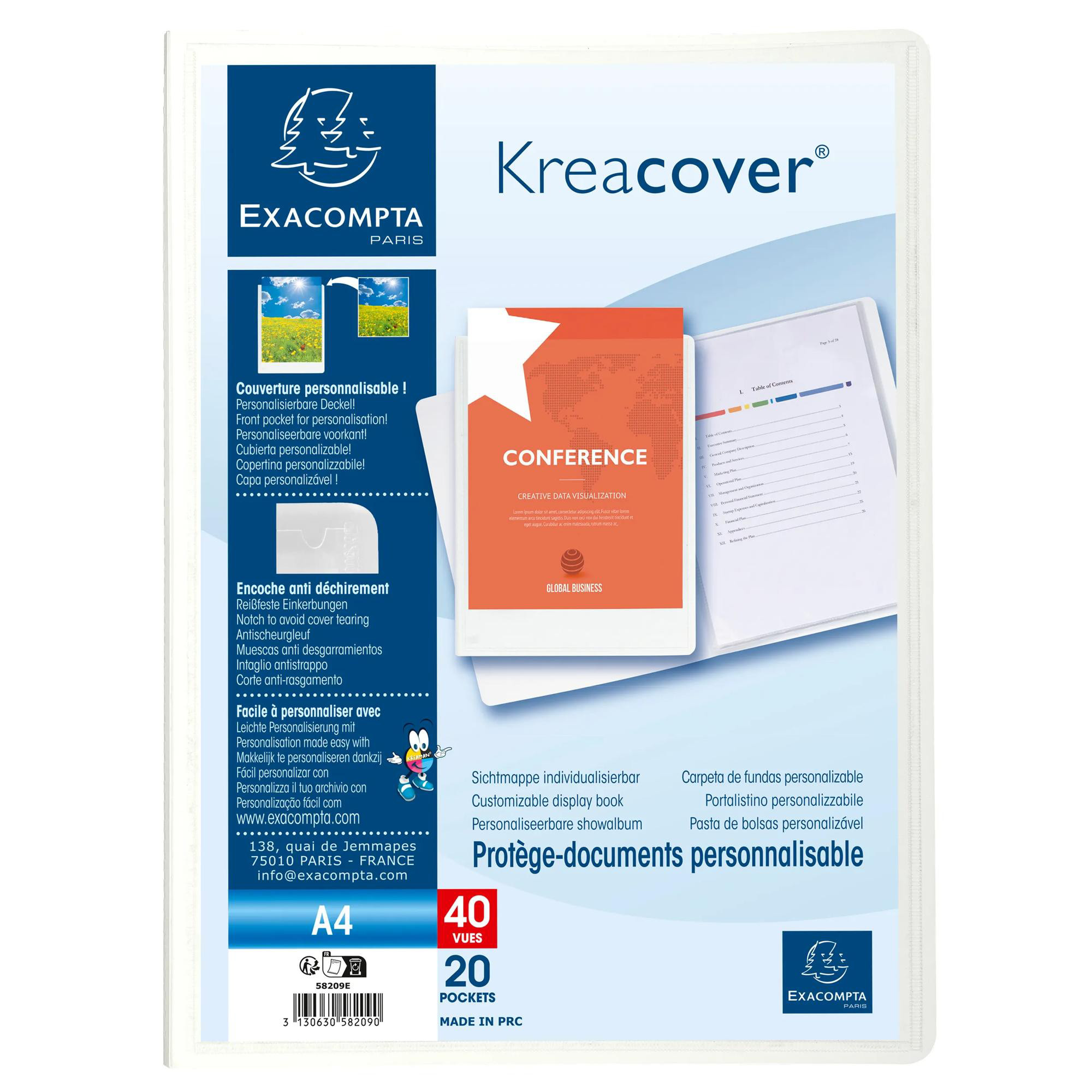 EXACOMPTA Protège-documents en polypropylène rigide Kreacover® 40 vues - A4 - Blanc