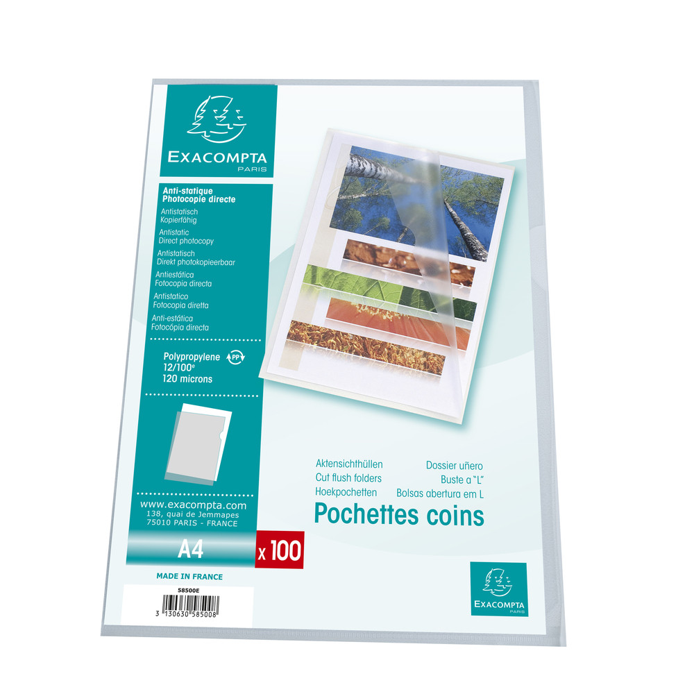 EXACOMPTA Sachet 100 pochettes polypropylne grain 12/100e - A4 - Cristal