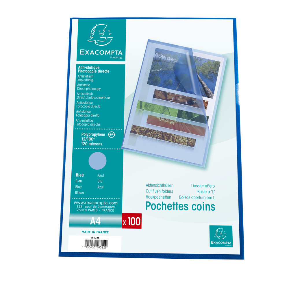 EXACOMPTA Sachet 100 pochettes polypropylne grain 12/100e - A4 - Bleu
