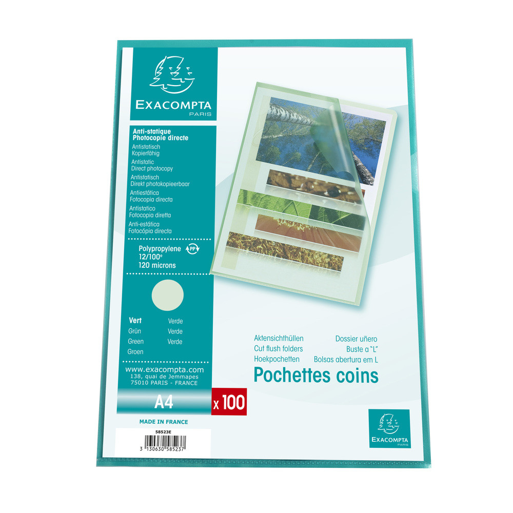 EXACOMPTA Sachet 100 pochettes polypropylne grain 12/100e - A4 - Vert