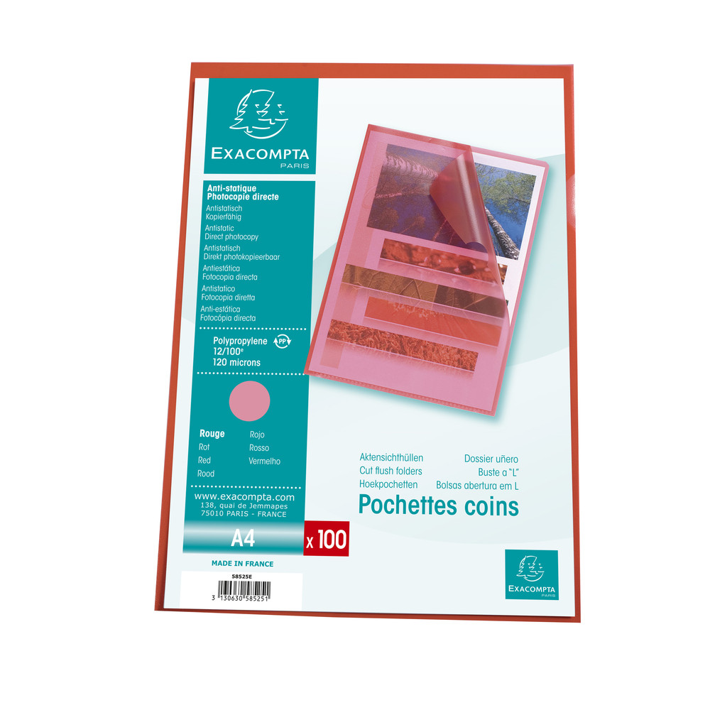 EXACOMPTA Sachet 100 pochettes polypropylne grain 12/100e - A4 - Rouge
