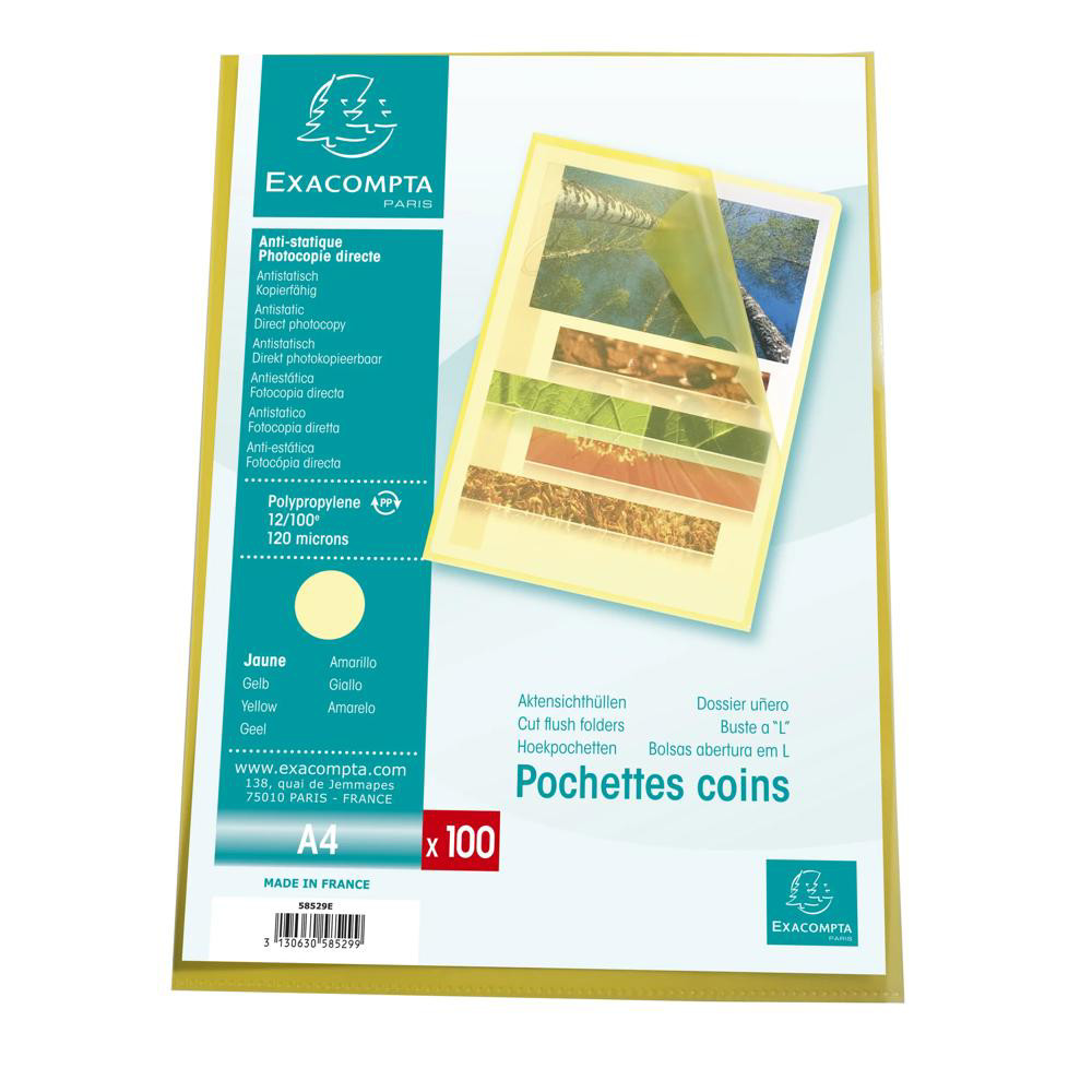EXACOMPTA Sachet 100 pochettes polypropylène grainé 12/100e - A4 - Jaune