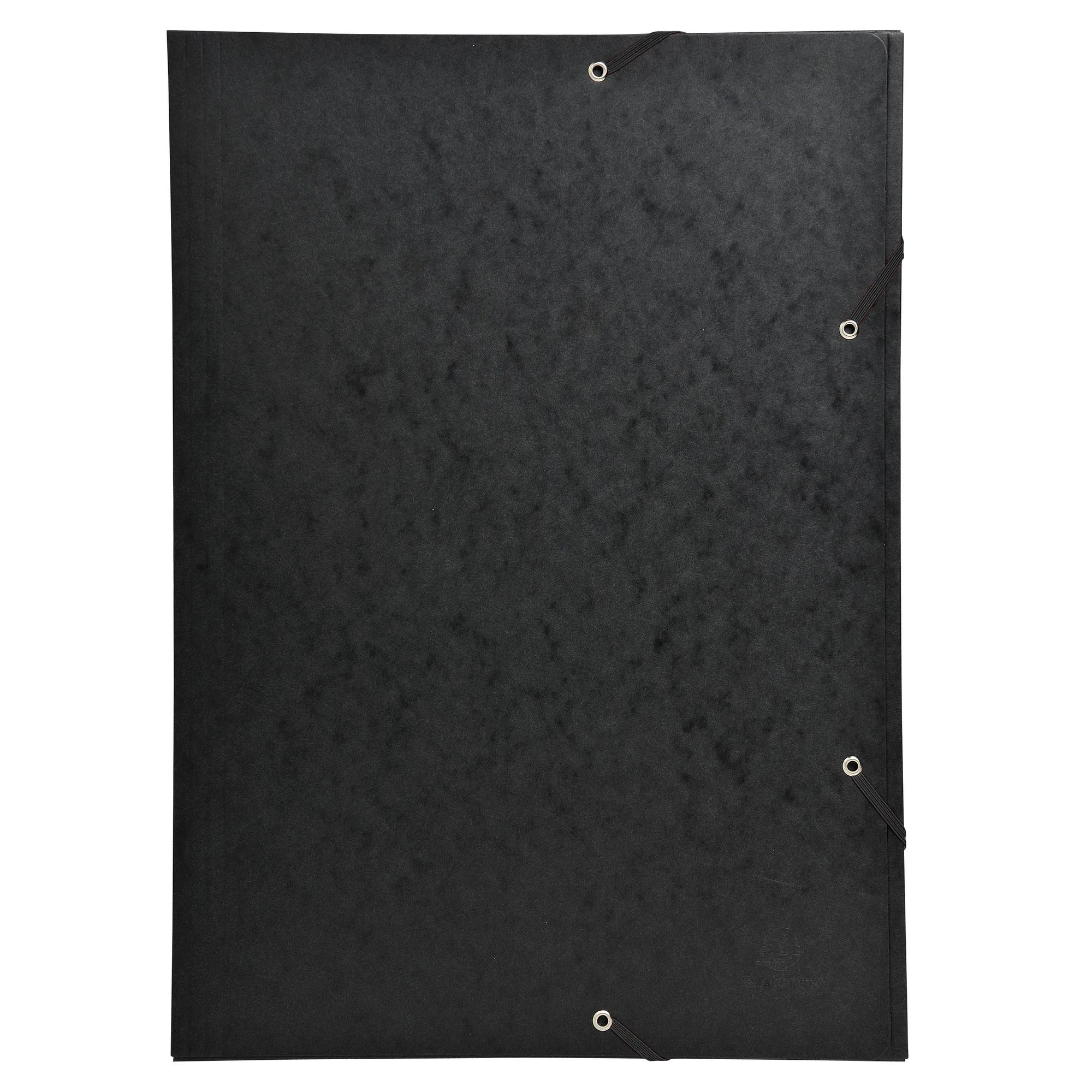 EXACOMPTA Chemise à élastique 3 rabats carte lustrée 600gm2 - A3 - Noir
