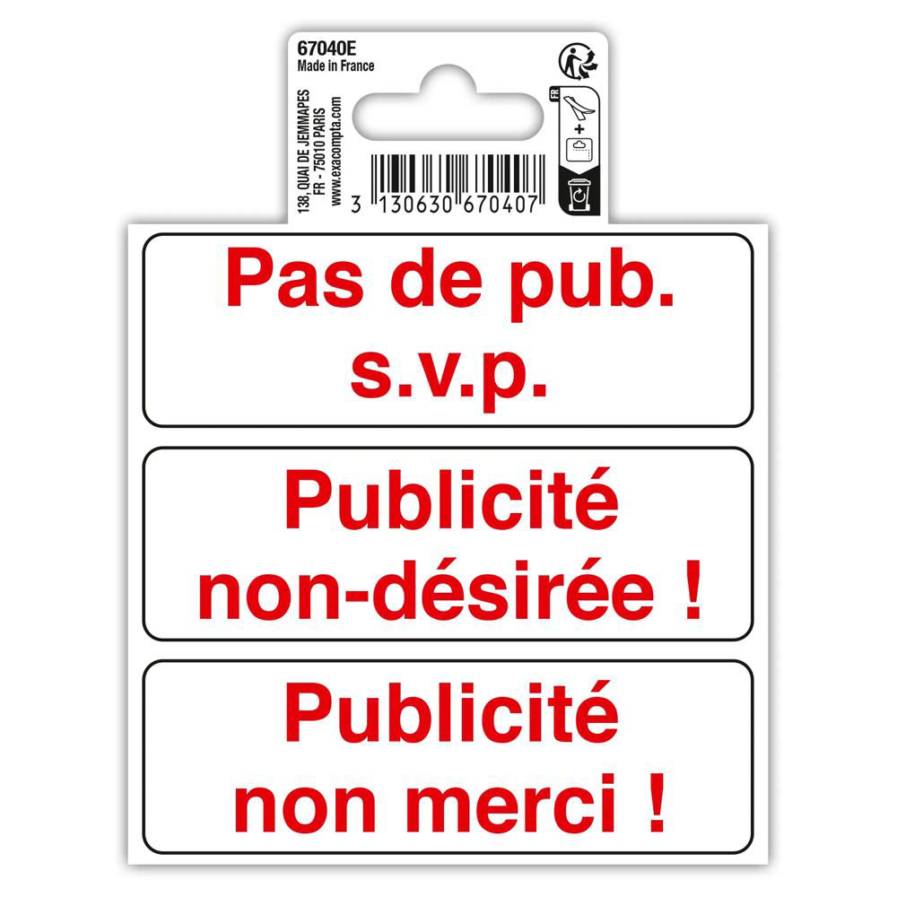 EXACOMPTA Panneau PVC adhésif antidérapant Publicité interdite 10 cm - Rouge