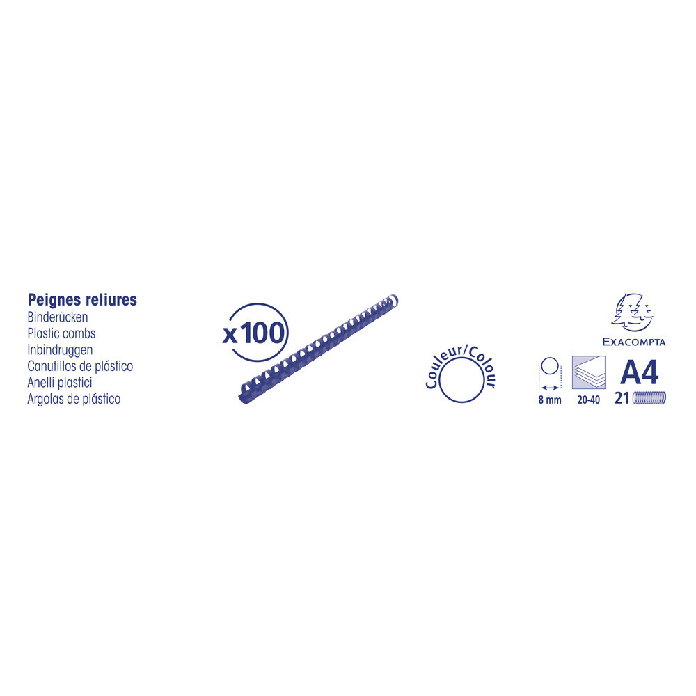 EXACOMPTA Boite 100 reliures spirales plastique 8mm - Noir