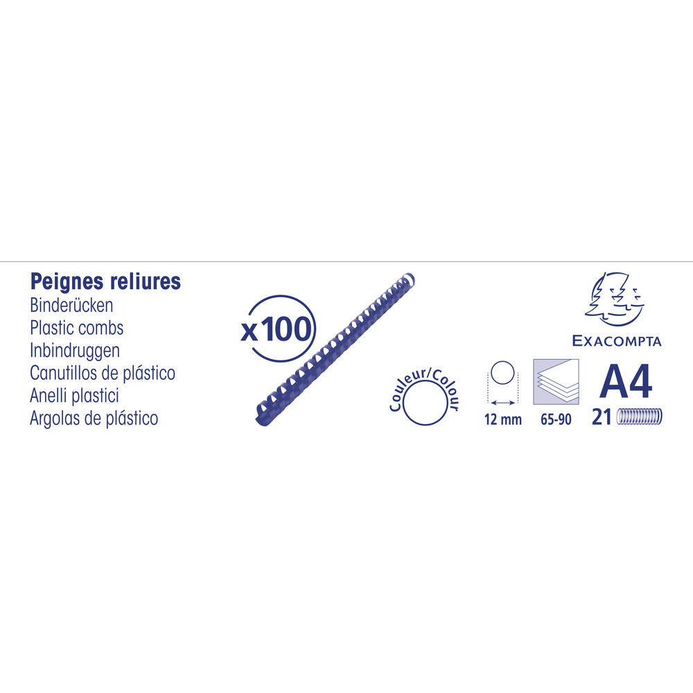 EXACOMPTA Boite 100 reliures spirales plastique 12mm - Noir