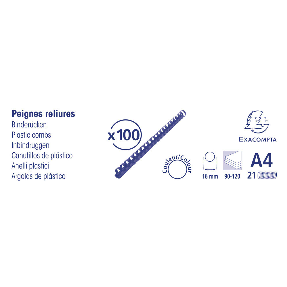 EXACOMPTA Boite 100 reliures spirales plastique 16mm - Noir