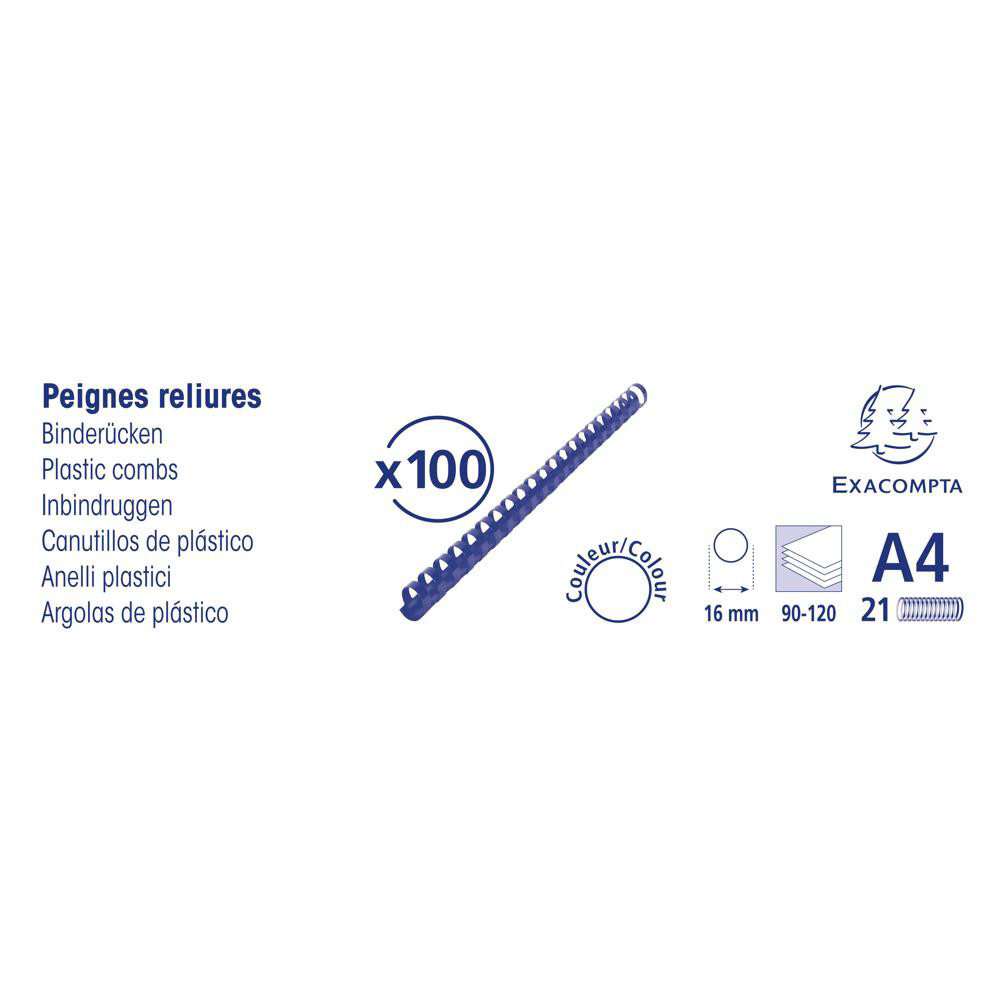EXACOMPTA Boite 100 reliures spirales plastique 16mm