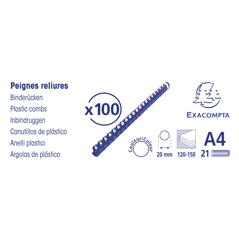EXACOMPTA Boite 100 reliures spirales plastique 20mm - Noir
