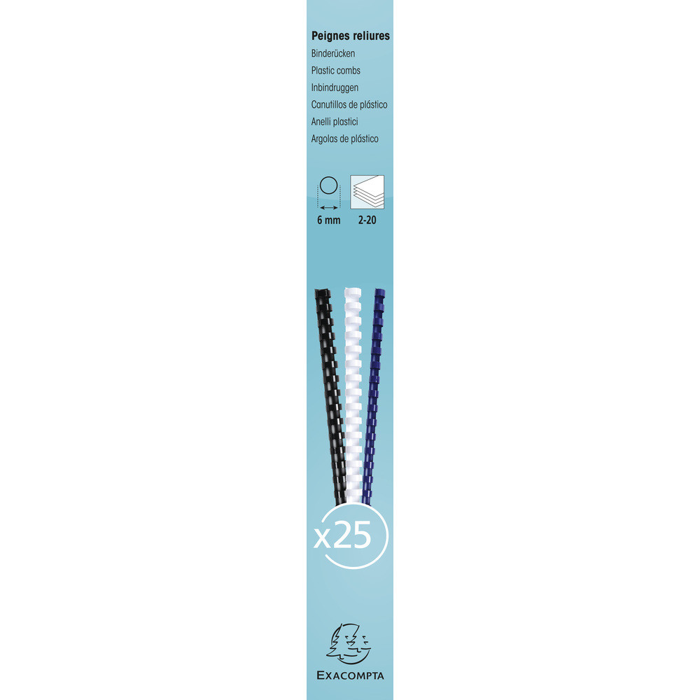 EXACOMPTA Boite 25 reliures spirales plastique 6mm - Noir
