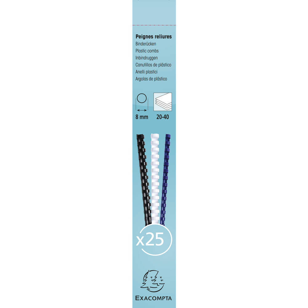 EXACOMPTA Boite 25 reliures spirales plastique 8mm - Blanc