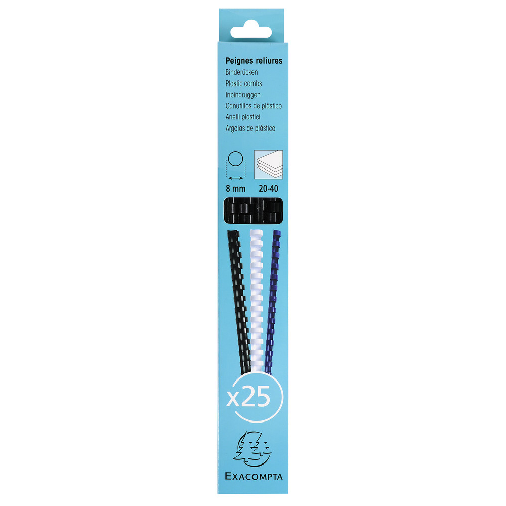 EXACOMPTA Boite 25 reliures spirales plastique 8mm - Noir