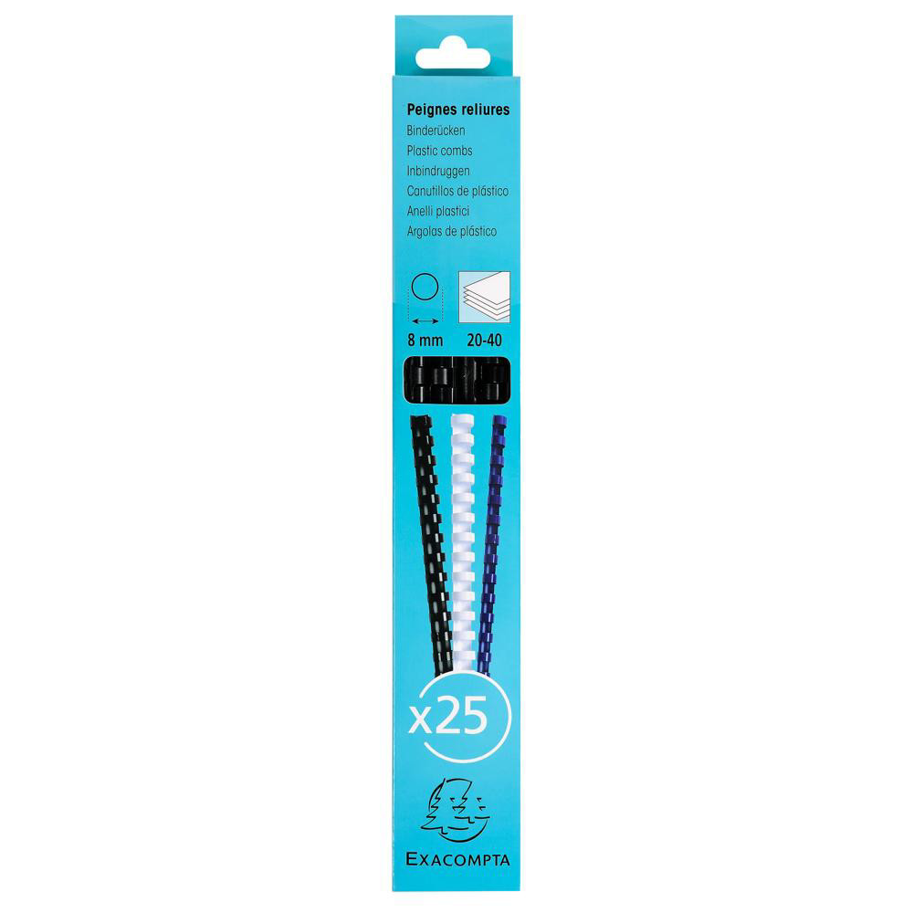 EXACOMPTA Boite 25 reliures spirales plastique 8mm
