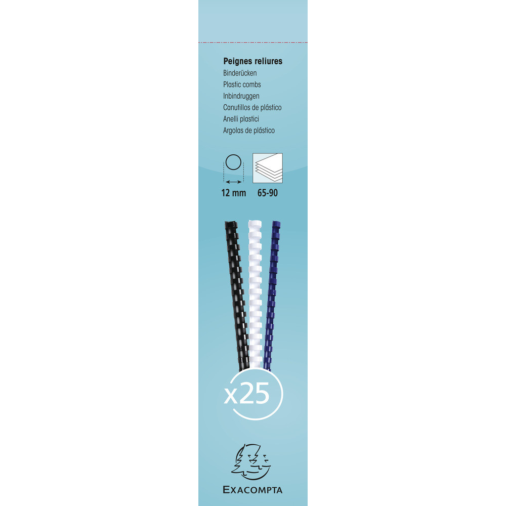 EXACOMPTA Boite 25 reliures spirales plastique 12mm - Blanc