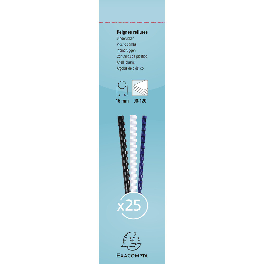 EXACOMPTA Boite 25 reliures spirales plastique 16mm - Noir