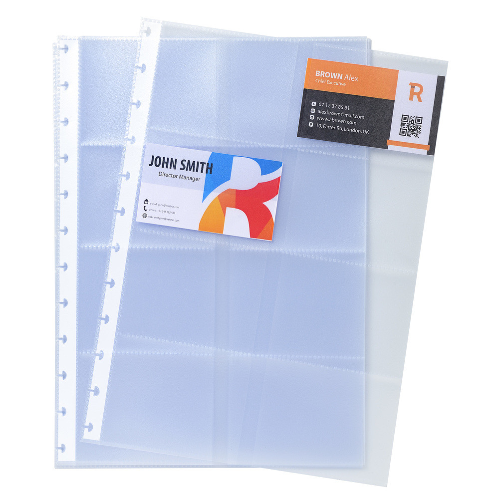 EXACOMPTA Paquet de 10 recharges pochettes pour porte-cartes de visite  anneaux A4 - Translucide