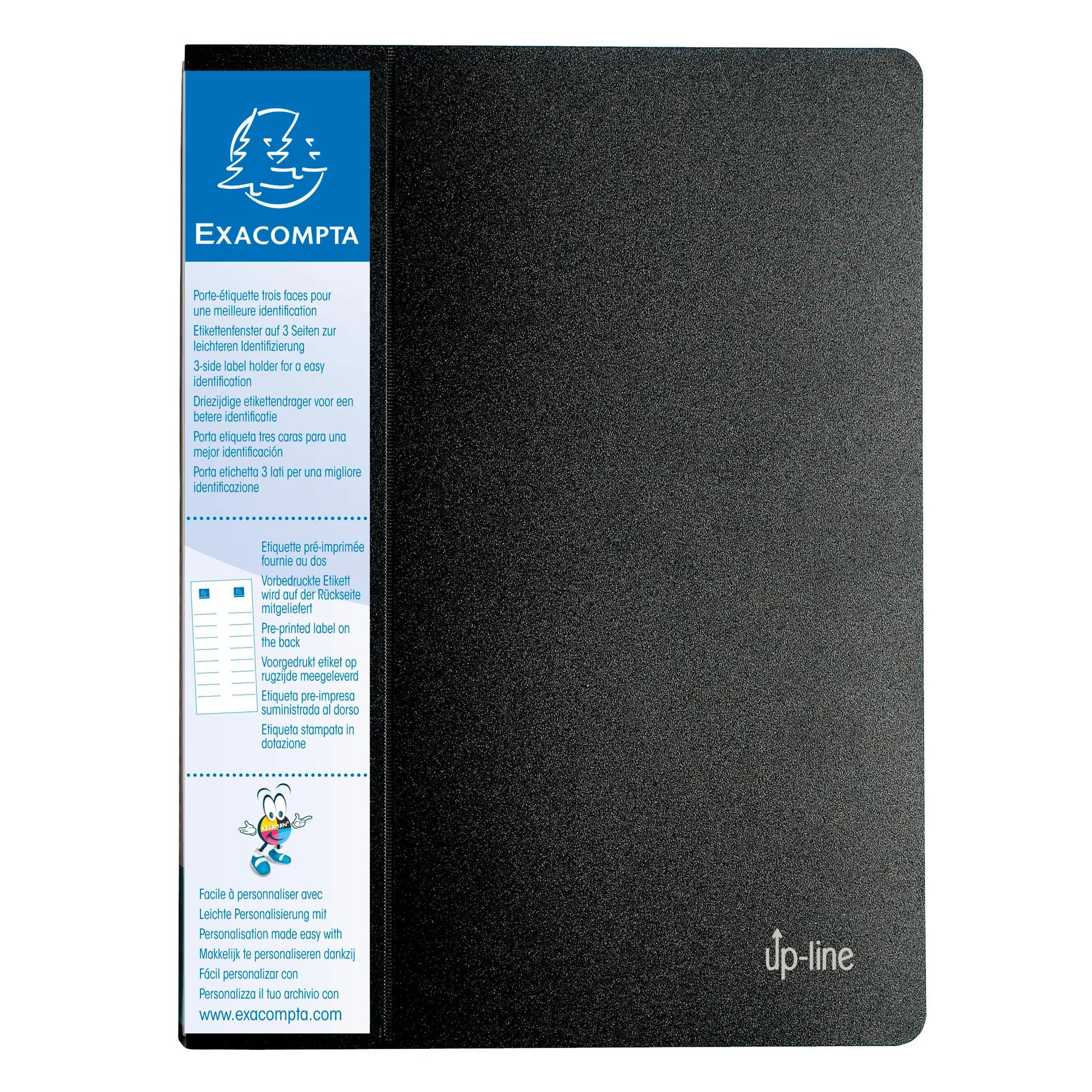 EXACOMPTA Protège-documents en polypropylène rigide avec porte étiquette 3 faces Up Line Opaque 60 vues - A4 - Noir