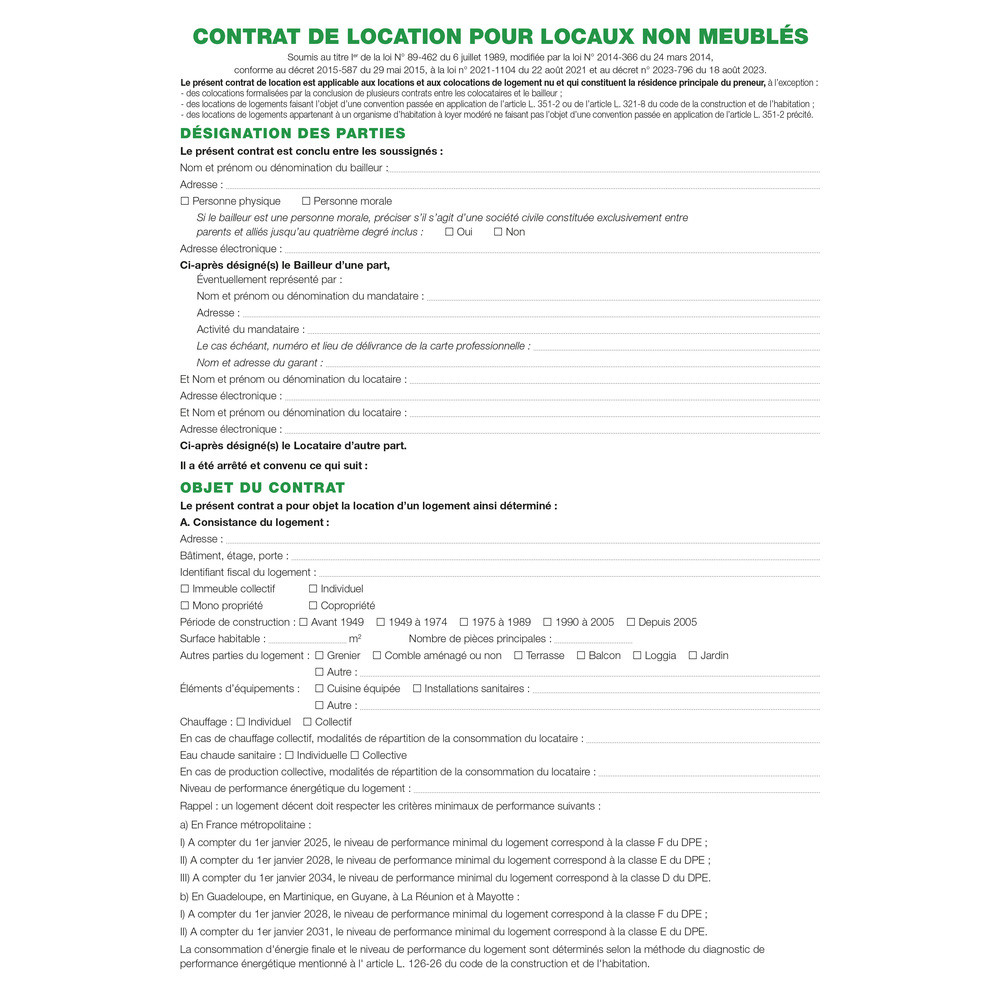 EXACOMPTA Feuilles Contrat de location pour locaux non meubls telles qu'utilises dans les dossiers rf. 44E - Blanc