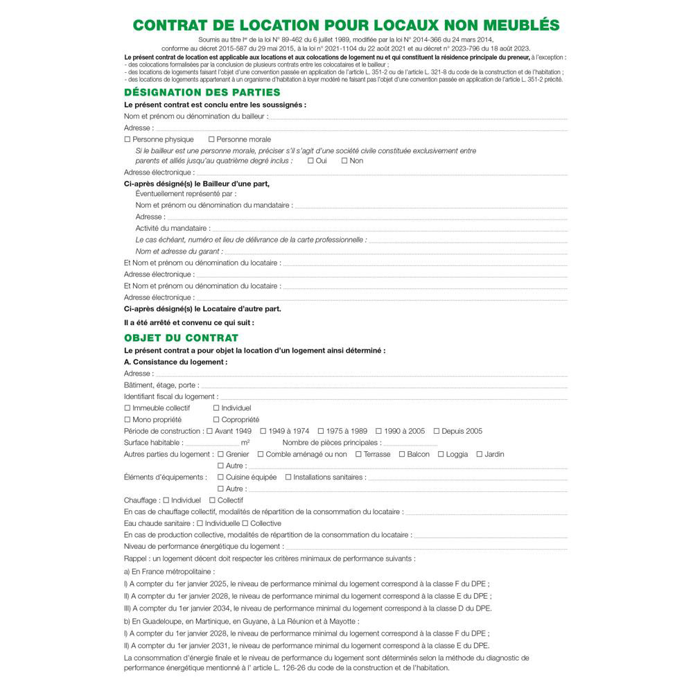 EXACOMPTA Feuilles Contrat de location pour locaux non meublés telles qu'utilisées dans les dossiers réf. 44E