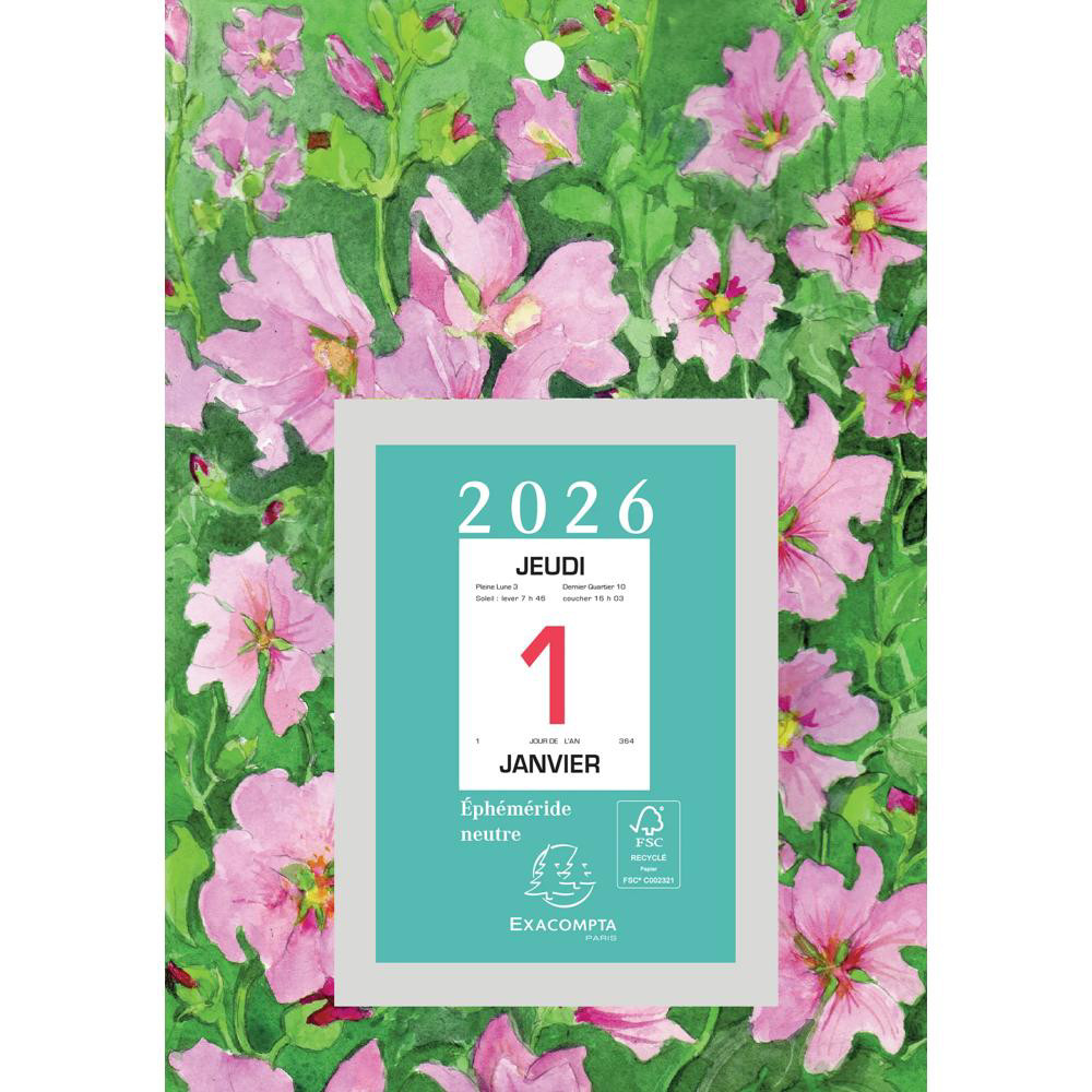 EXACOMPTA Bloc éphéméride neutre Fleurs 9 8 x 13 4 cm sur plaque illustrée 18 x 26 cm 2026 Visuels assortis - vue 8
