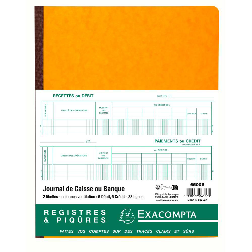 EXACOMPTA Piqûre 32x25cm Journal de caisse ou banque 5 débit 5 crédit 33 lignes 80 pages Couleurs assorties - vue 3