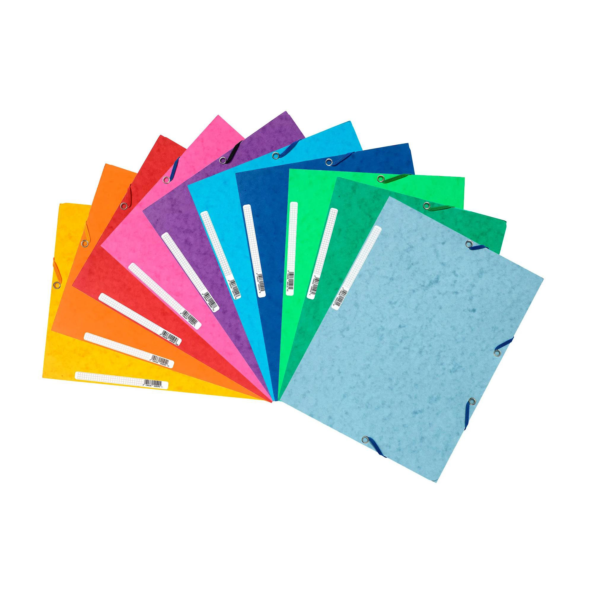EXACOMPTA Chemise 3 rabats à élastiques carte lustrée 400g/m2 - A4 - Couleurs assorties