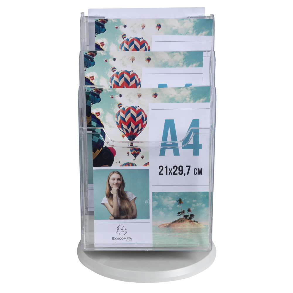 EXACOMPTA Distributeur de prospectus tourniquet de table 6 Compartiments A4 - Cristal