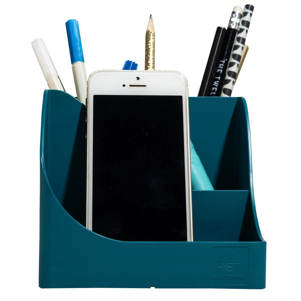 EXACOMPTA Pot à crayons Pen Wave Neo Deco - Bleu canard