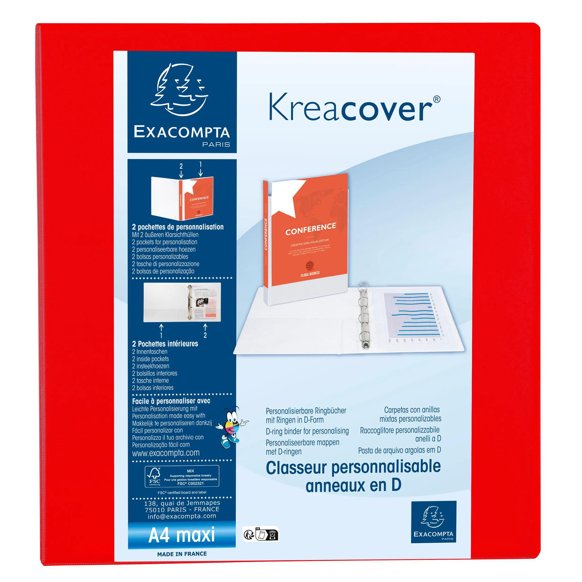 Exacompta Classeur PP personnalisable Kreacover - 4 anneaux en D 60mm - A4 maxi - vue 2
