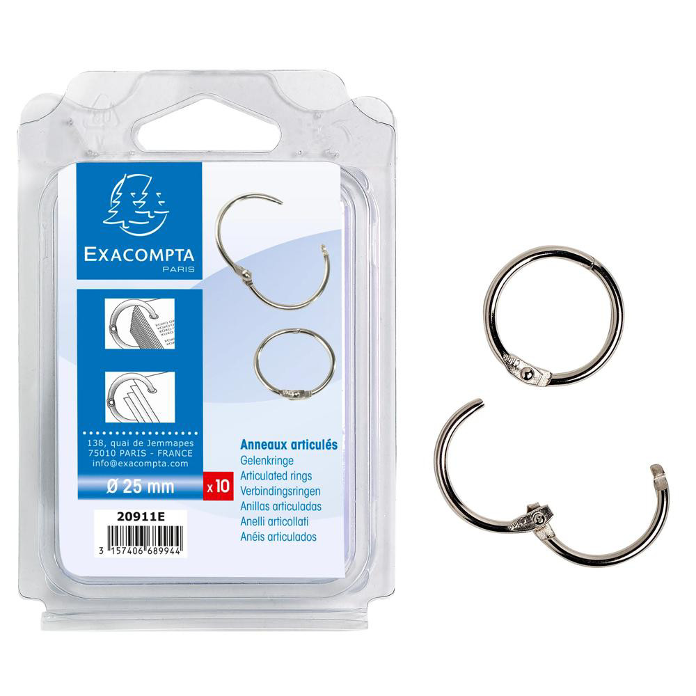 EXACOMPTA Blister de 10 anneaux articulés - Diamètre 25mm