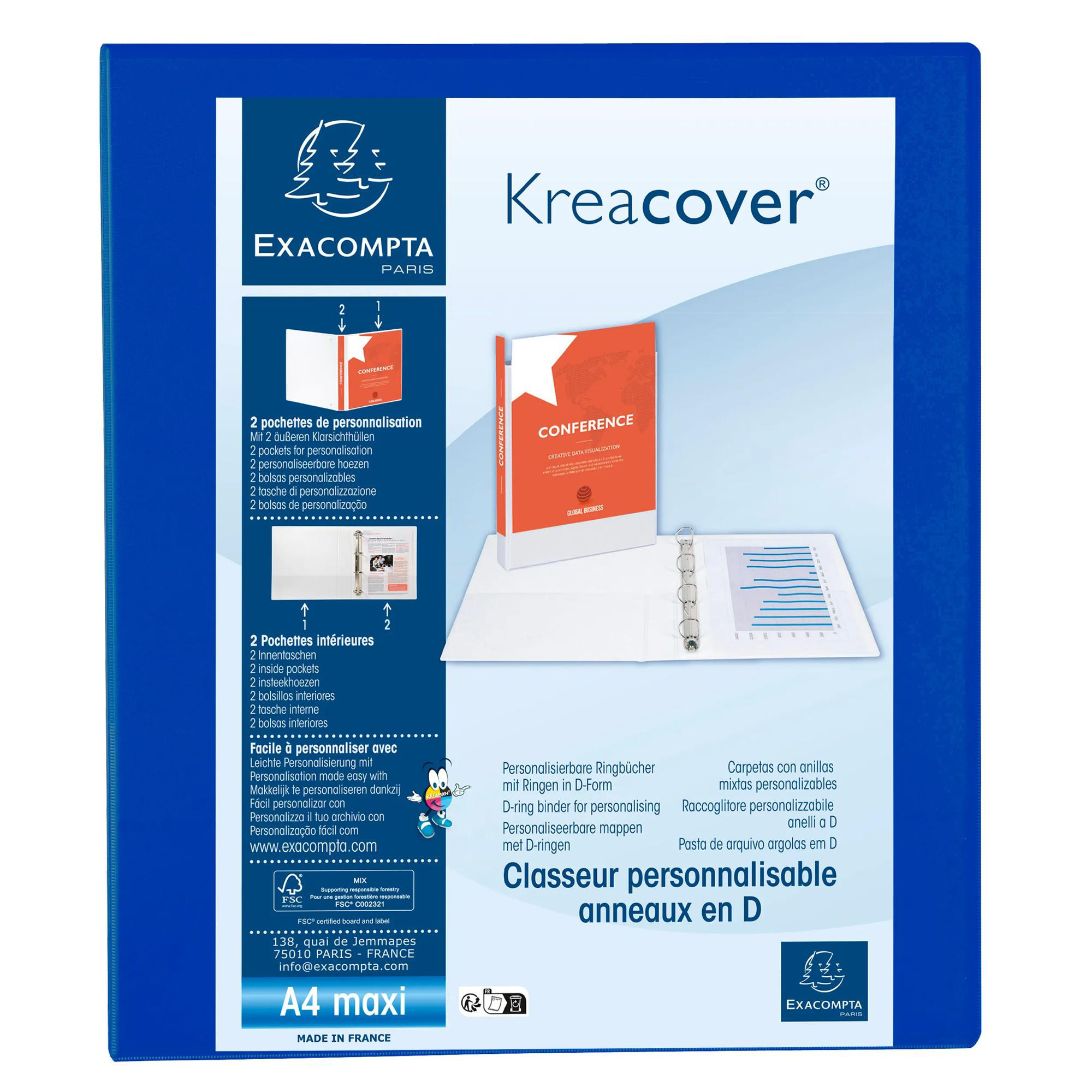 Exacompta Classeur PP personnalisable Kreacover - 4 anneaux en D 30mm - A4 maxi - vue 2