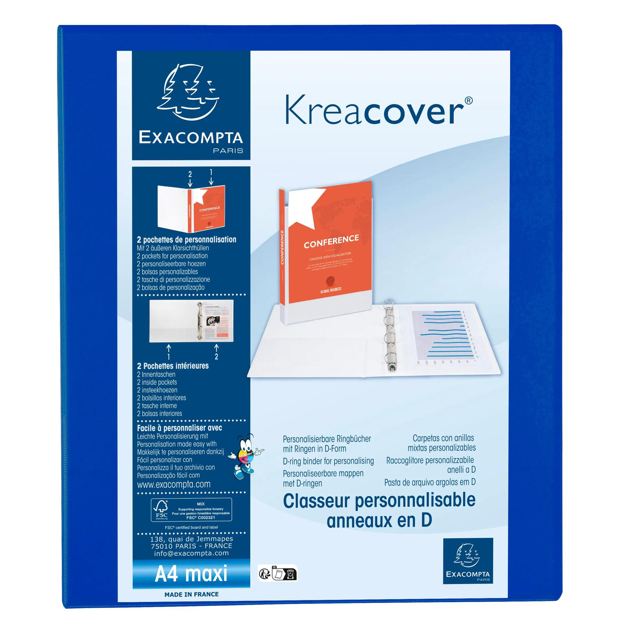 Exacompta Classeur PP personnalisable Kreacover - 4 anneaux en D 25mm - A4 maxi Noir - vue 2