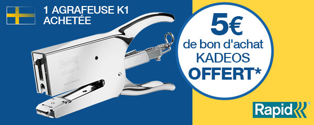 5&euro; de bon d'achat KADEOS offert pour l'achat d'une agrafeuse K1*