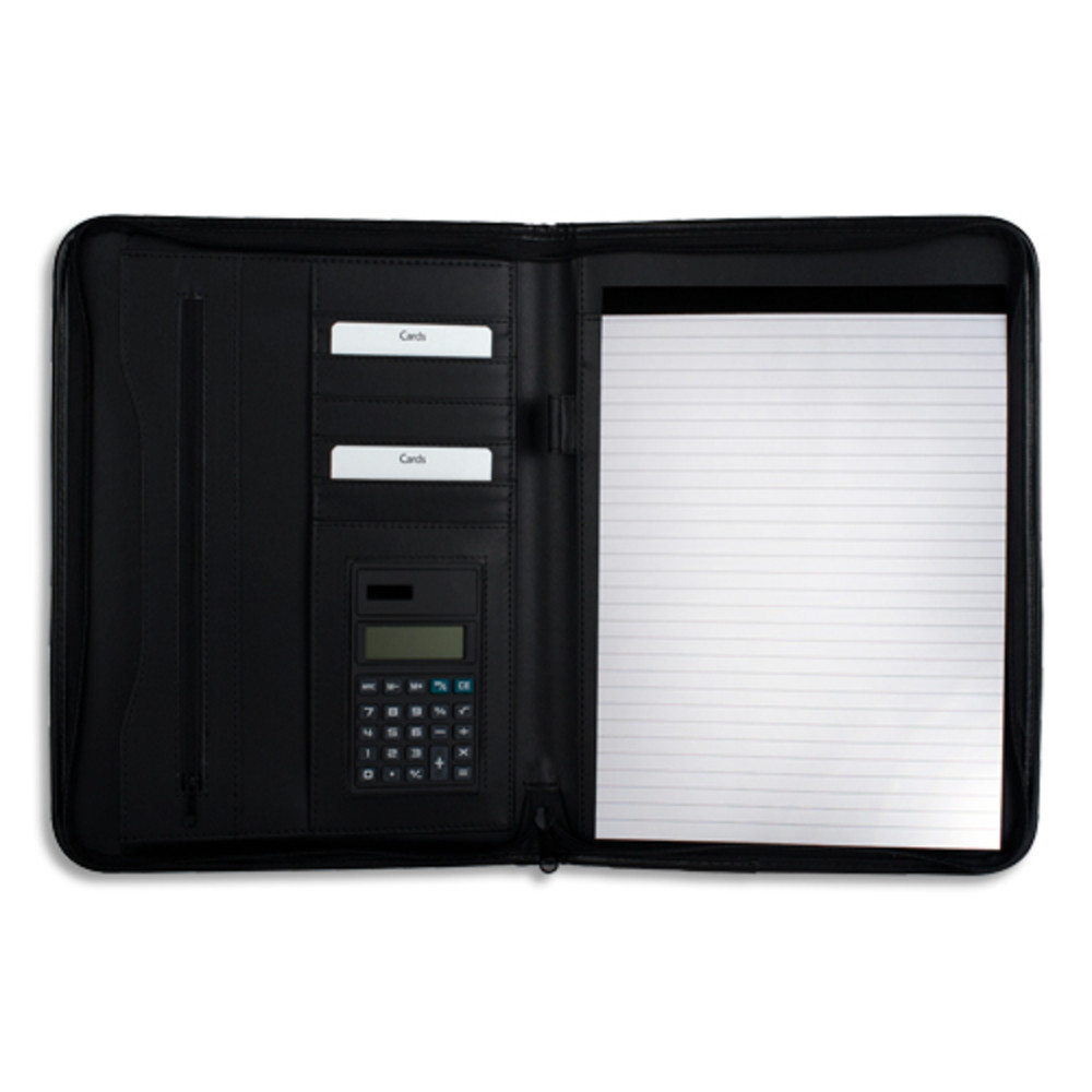 PAVO Confrencier A4 polyurthane. Divers rangements, calculatrice, porte-bloc A4. Coloris noir