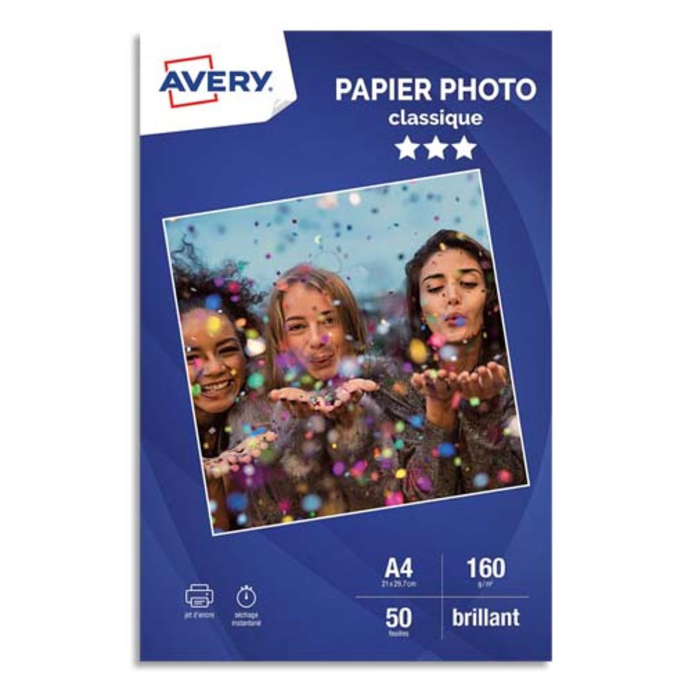 AVERY Bote de 50 feuilles de papier photo brillant A4, Jet d'encre, 160 g