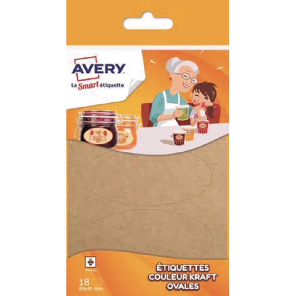 AVERY Sachet de 18 tiquettes ovales kraft brun 9x4cm. A personnaliser