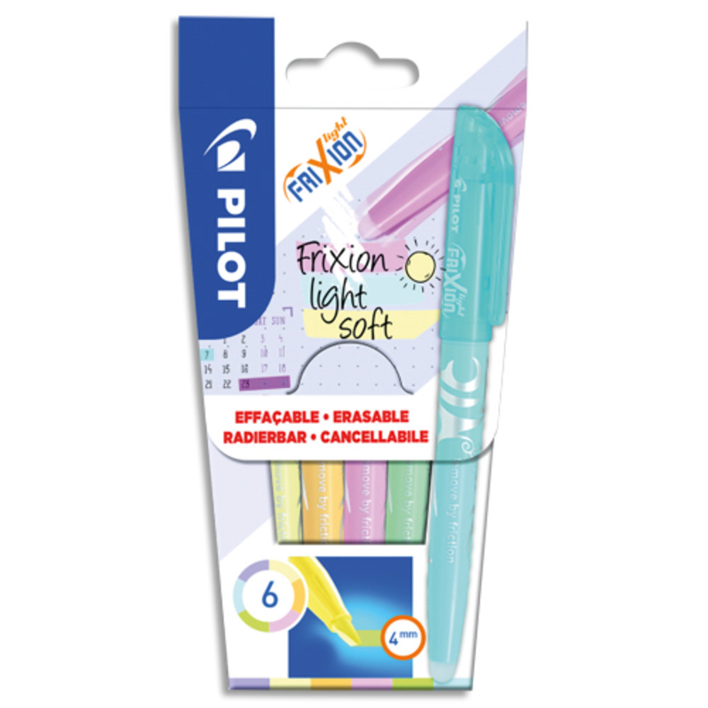 PILOT Pochette de 6 surligneurs effaables FRIXION Light Soft. Coloris pastel