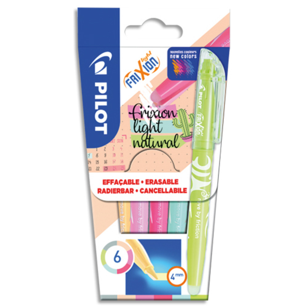PILOT Pochette de 6 surligneurs effaables FRIXION Light Natural. Coloris tendance