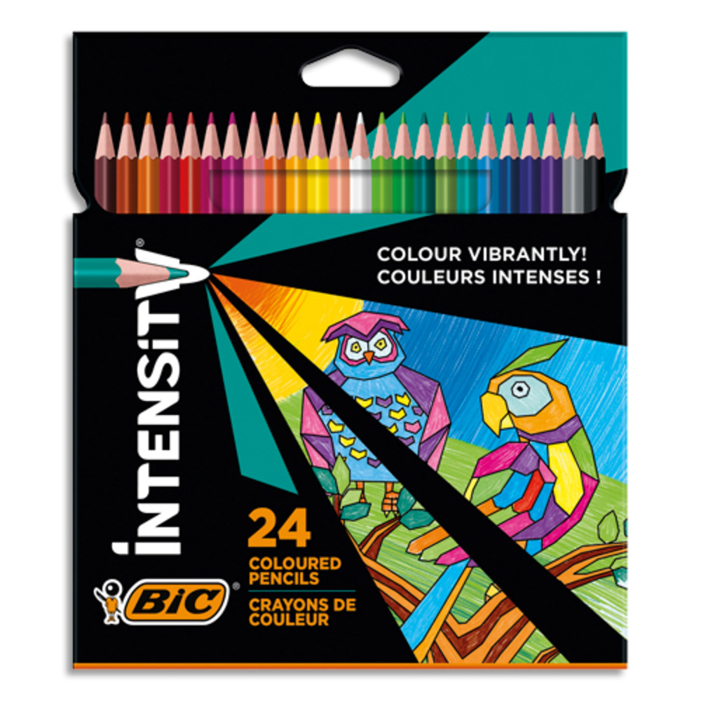 BIC Intensity Crayon de Couleur Triangulaire Mine Douce Corps Color Sans Bois - Couleurs assorties x24