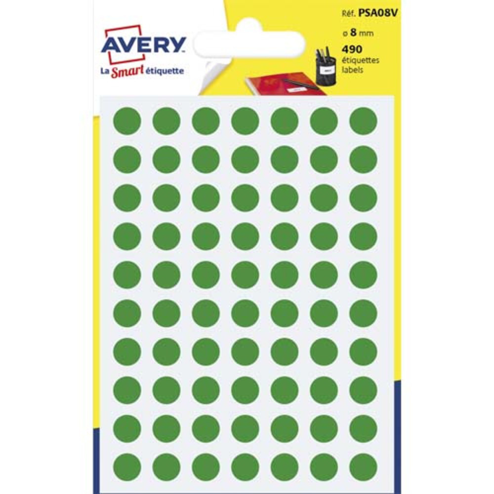 AVERY Sachet de 490 pastilles 8 mm. Ecriture manuelle. Coloris Vert.