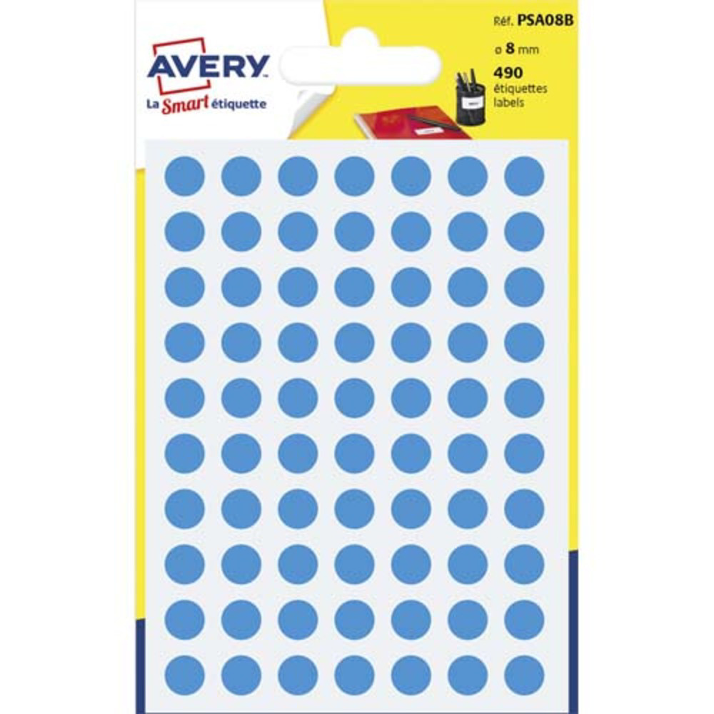 AVERY Sachet de 490 pastilles 8 mm. Ecriture manuelle. Coloris Bleu.